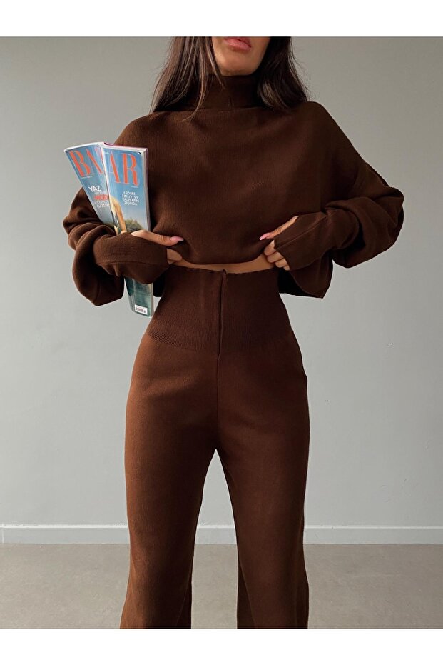 Turtleneck Finger-Locking Bottom Top Knitwear Suit - 6