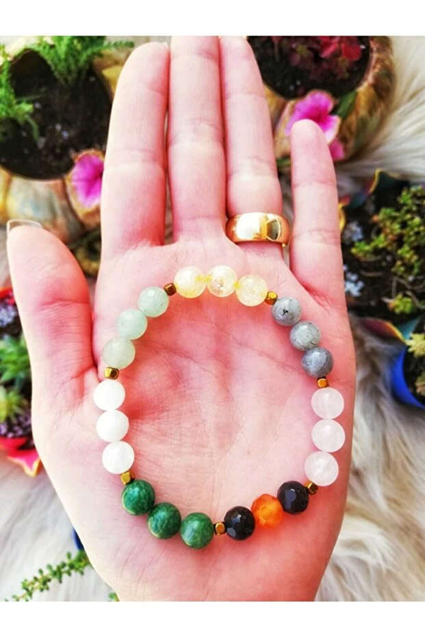Cancer Natural Stone Bracelet Citrine, Moonstone, Jade, Aventurine, Pink Quartz, Agate, Labradorite