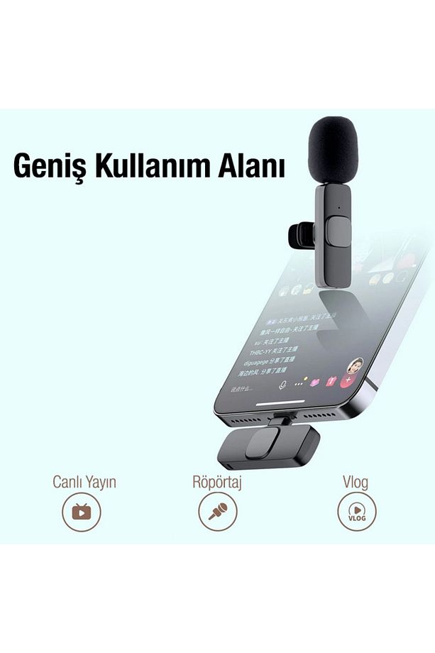 Ally K8 Lightning Iphone Tak Konuş Wireless Kablosuz Mini Yaka Mikrofonu Canlı Yayın Mikrofonu - 5