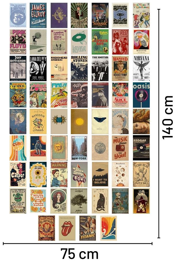 Retro Poster Seti - Kolaj Seti - Oda Dekoru - Duvar Posteri - Yapışkanlı - Duvar Dekoru - 60 Adet - 4