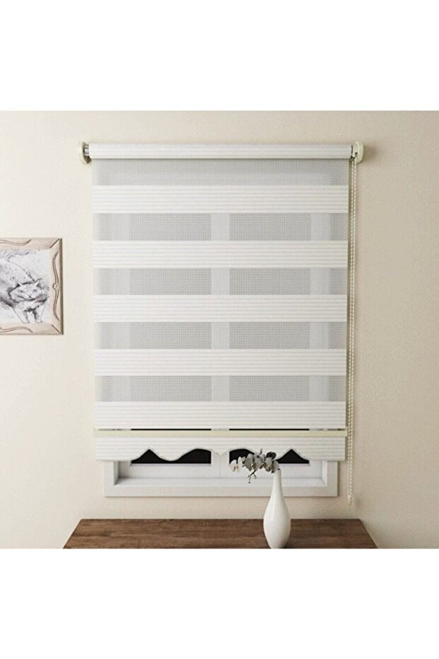 Güneş Perde Pliseli Stor Zebra Perde Beyaz Mz480 - 2