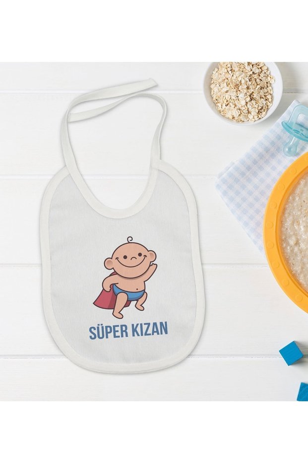 Kids White Baby Food Bib with Super Fluffy Design-1