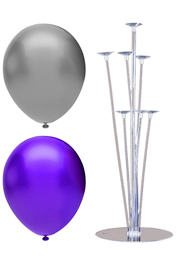 7 Stick Balloon Stand + 40 Balloons (Purple, Silver)