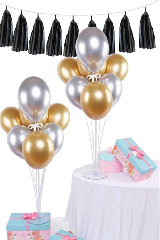 Gold Silver Chrome Balloon Set with Stand 2 Pieces
