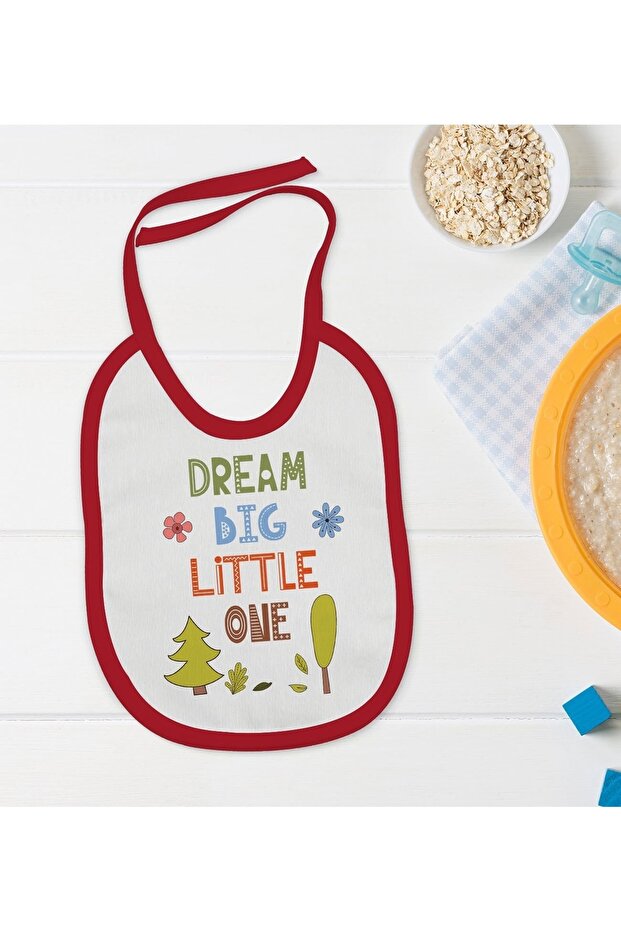 Kids Dream Big Little One Designed Red Baby Food Bib-1