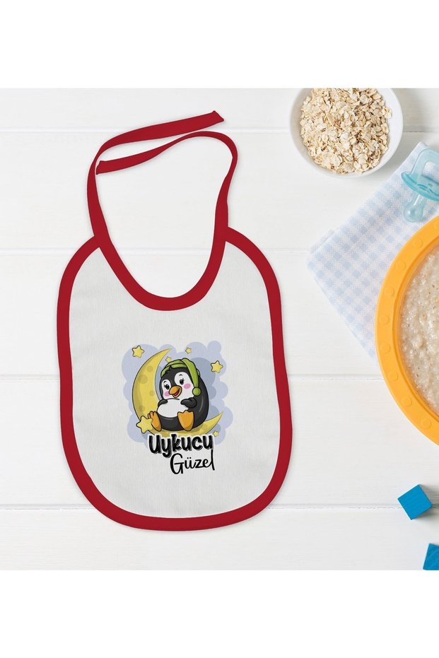 Kids Sleepy Lovely Designed Red Baby Food Bib-1