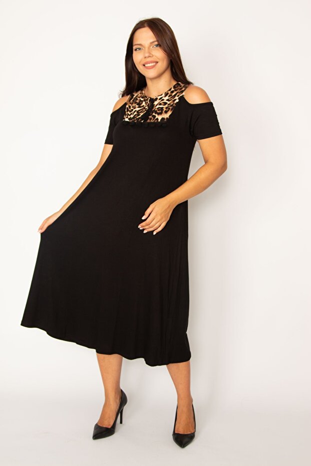 Women's Large Size Brown Shoulder Decollete Roba Garni Dress 65n25800