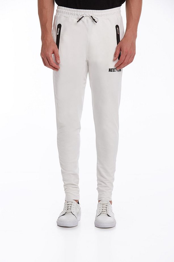Beyaz Regular Fit Düz Pamuklu Dar Paça Eşofman Altı - 1