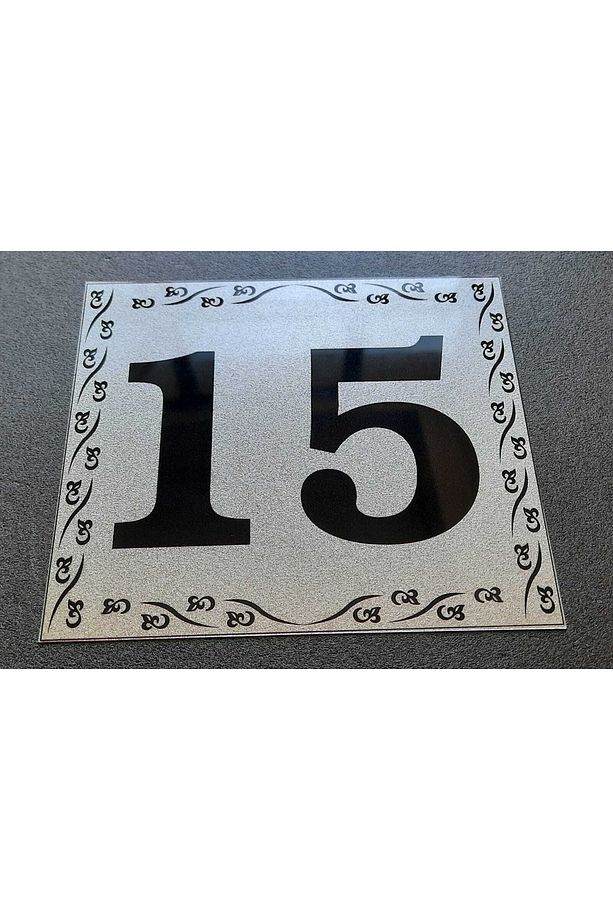 Kapı Numarası 10x12 Cm Metalik Gümüş Gri Üzeri Siyah Baskı Kendinden Yapışkanlı No:15 - 1