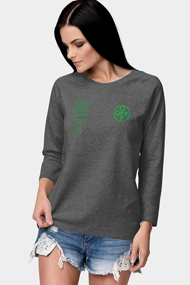Flat Off Crew Neck Long Sleeve Anthracite Women's Combed Cotton T-shirt