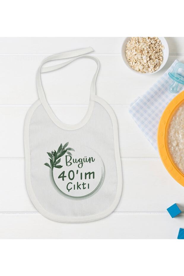 Kids 40'im Out Designed White Baby Food Bib-1