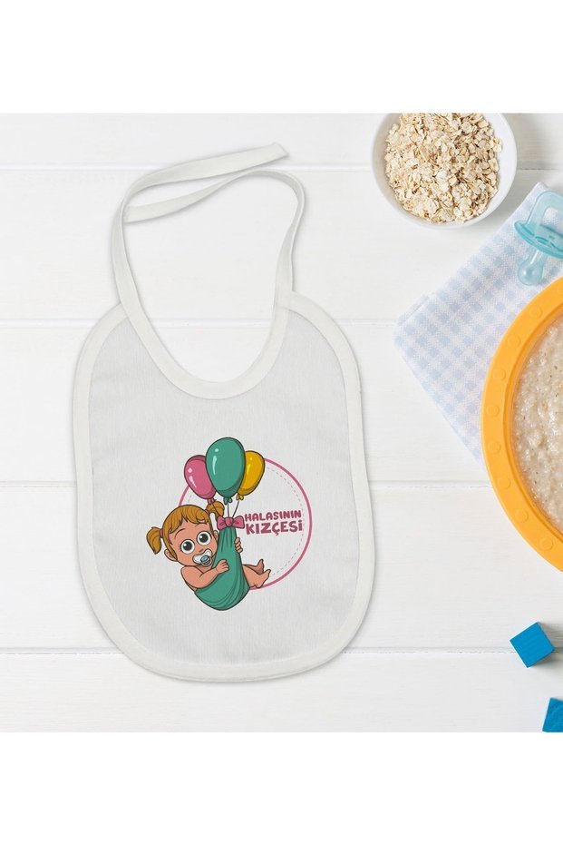 Kids Aunt's Girly Designed White Baby Food Bib-1