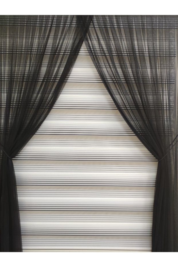 Black Patternless Honeycomb Backdrop 1-3 Close Pleated Greek Rope Double Breasted Black Tulle Curtain