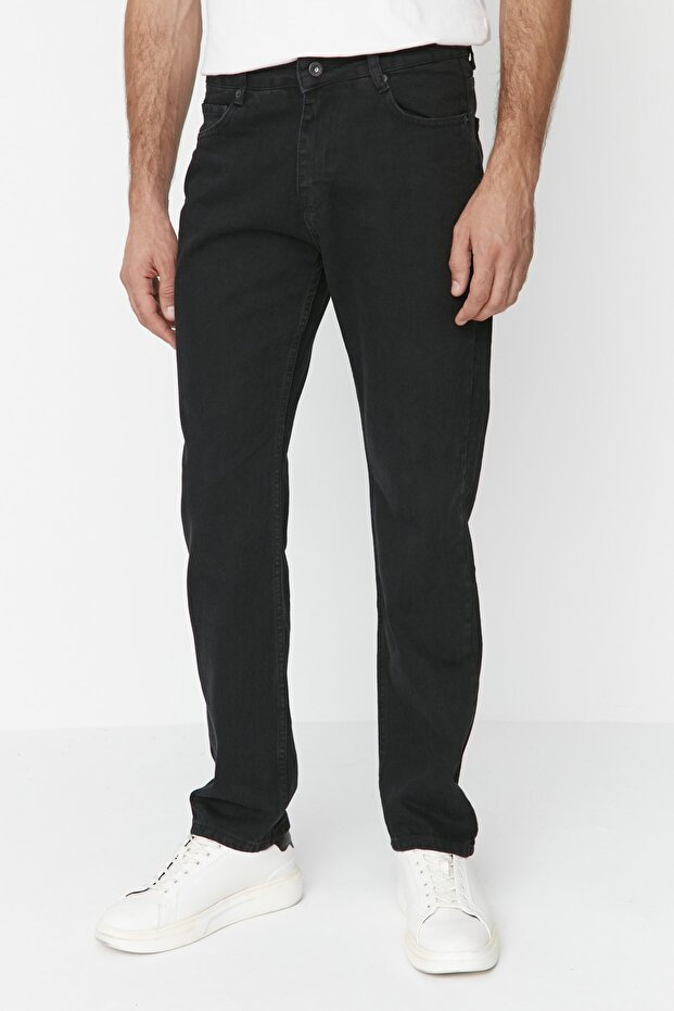 Siyah Smoke %100 Pamuk Straight Fit Jeans Kot Pantolon TMNAW23JE00062 - 1