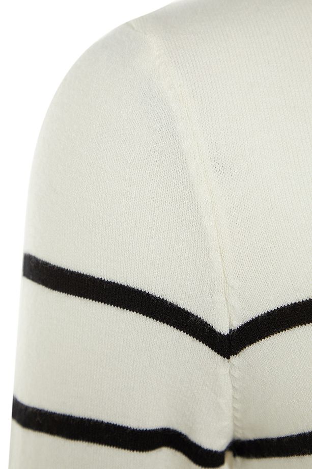 Ekru Premium İplik / Özel İplik Çizgili Triko Kazak TWOAW23KZ01693 - 8