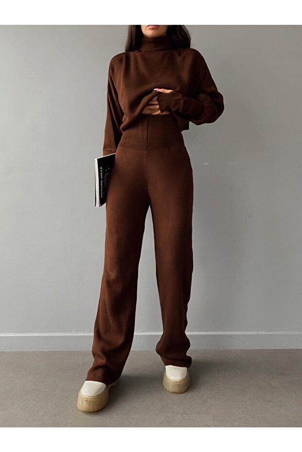 Turtleneck Finger-Locking Bottom Top Knitwear Suit - 1