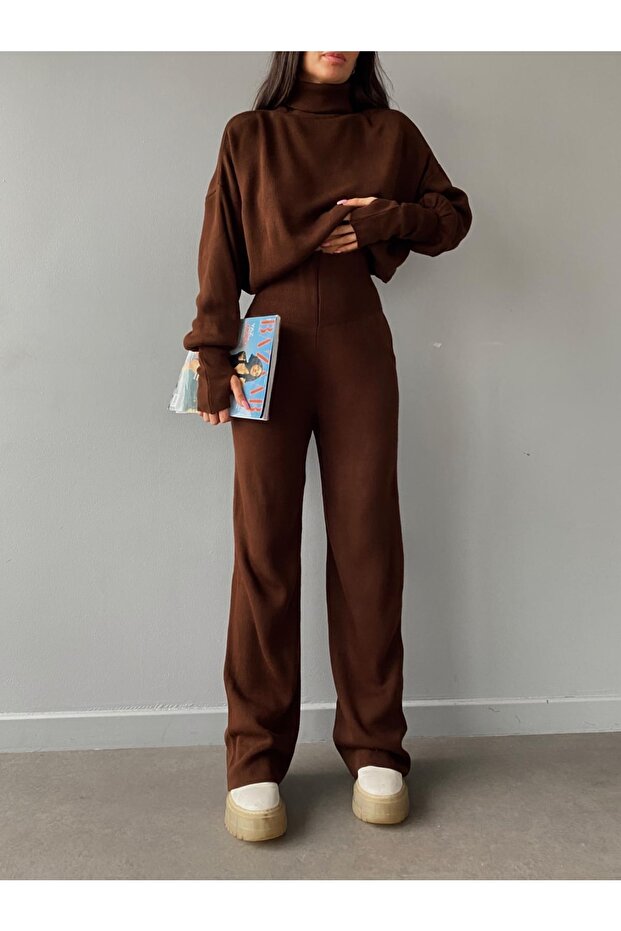 Turtleneck Finger-Locking Bottom Top Knitwear Suit - 7