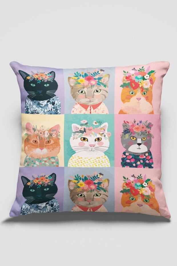 Woven Cat Premium Thai Feather Fabric Double Sided Throw Pillow Pillow Case 43x43cm Krl457