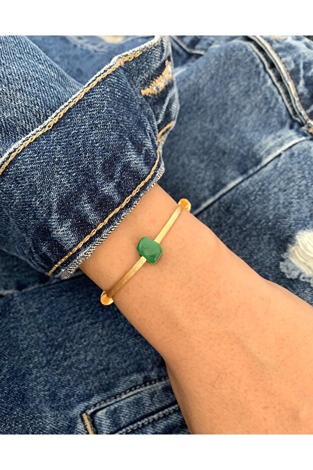 Green Glass Square Beaded Rope Bracelet
