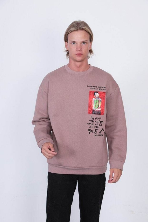 Theme Printed Embroidered Oversize Sweatshirt - We Reject Layout Raster