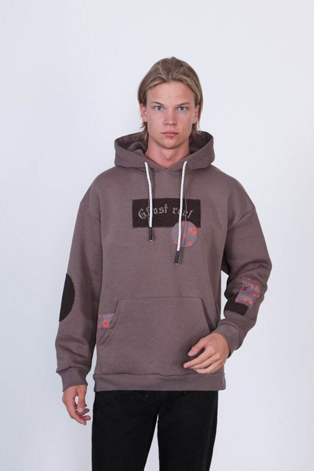 ghost Real-ghost Real" Printed Hooded Ribbed Oversize Sweatshirt