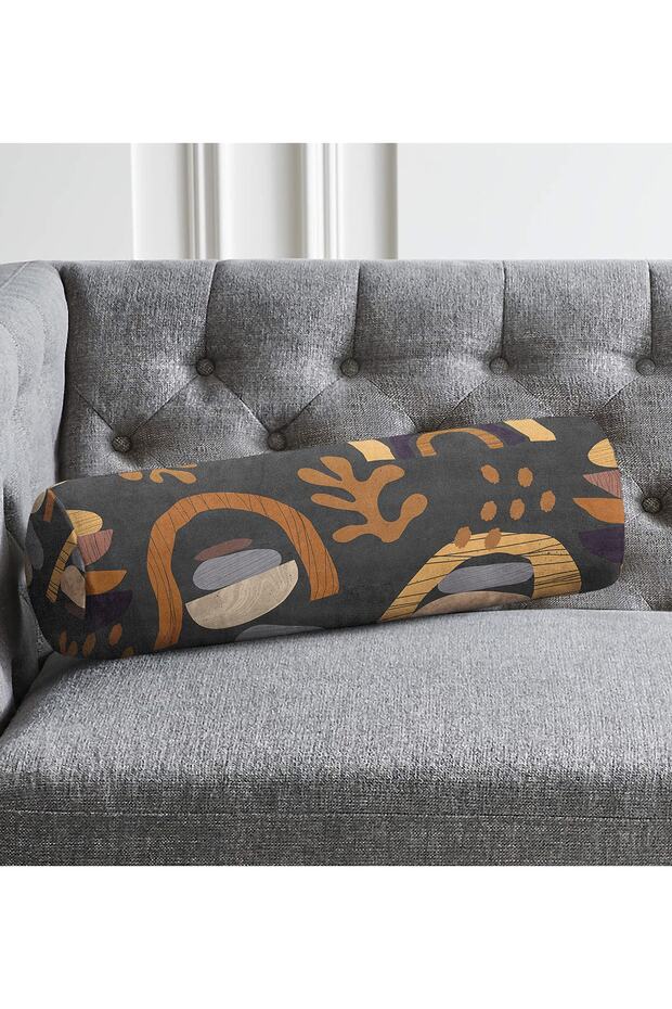Digital Printed Filled with Abstract Motif - Zippered Suede Cylinder Round Pillow Throw Pillow