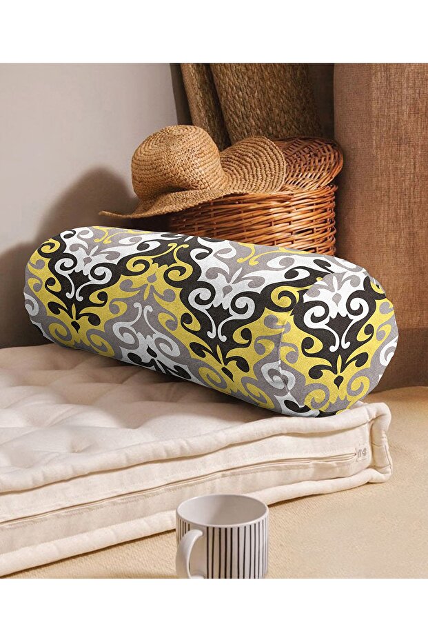 Ethnic Motif Digital Printed Modern Suede Cylinder Pillow with Filling - Waist Pillow