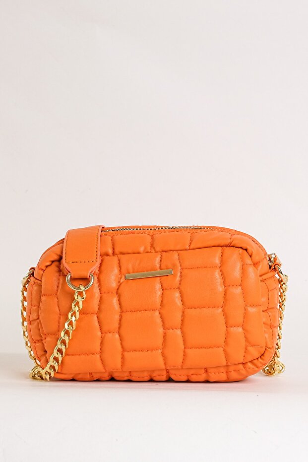 Women's Chain Quilted Mini Crossbody Bag Orange 3050