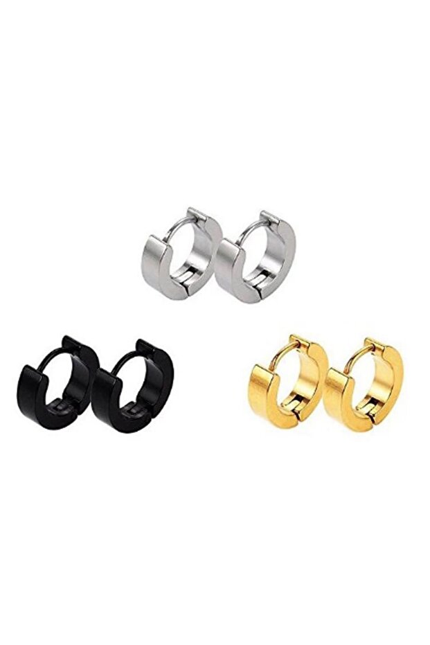 Unisex Stainless 3 Pairs Set Steel Hoop Earrings