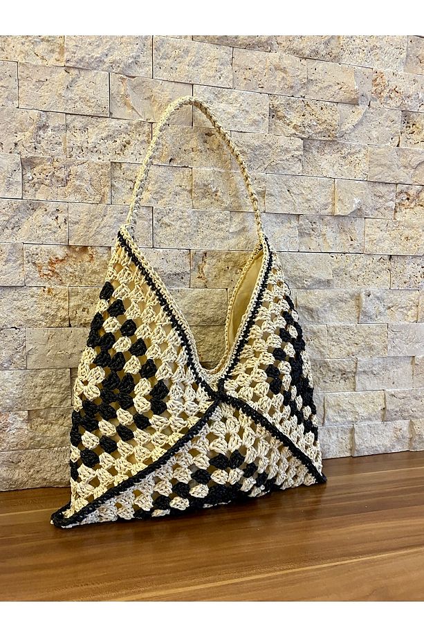 Iki Renkli Motif Hasır Çanta - 3