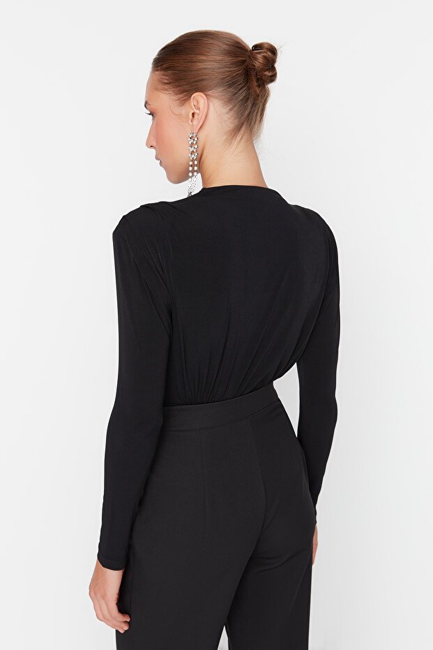 Siyah Drapeli Çıtçıtlı Örme Body TPRAW23BD00048 - 6