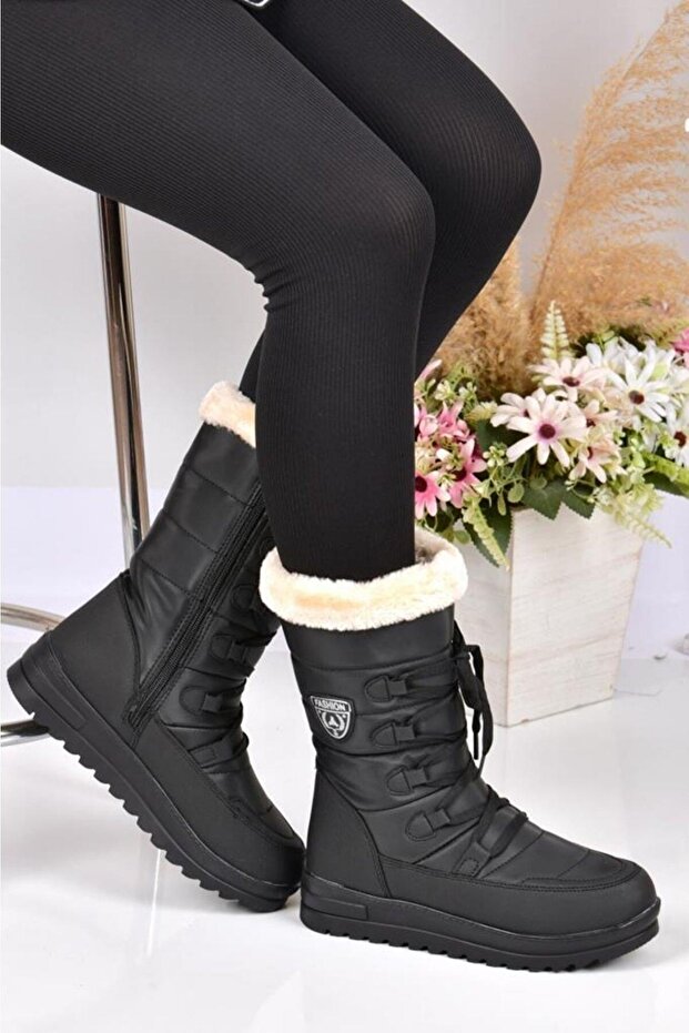 995 Dámské zimní boty z černé vlny s vnitřní termo podrážkou - 1