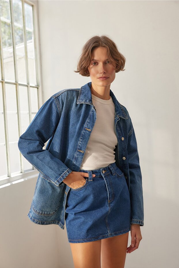 Blue More Sustainable Mini Denim Skirt TWOAW23ET00347 - 1