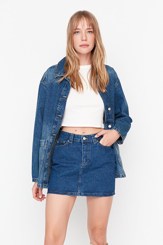 Blue More Sustainable Mini Denim Skirt TWOAW23ET00347 - 3