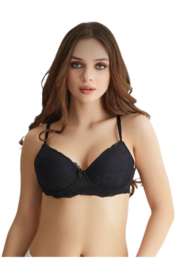 Women's Black Color Lace Padded Underwire Bra