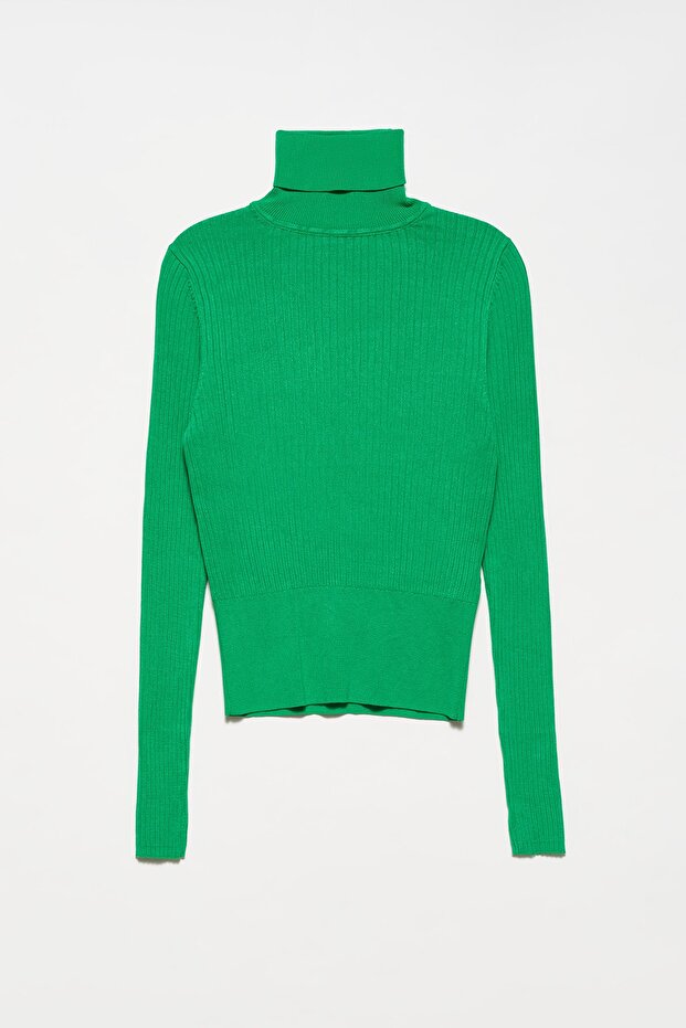 1297 Balıkçı Yaka Fitilli Basic Kazak-yeşil - 1