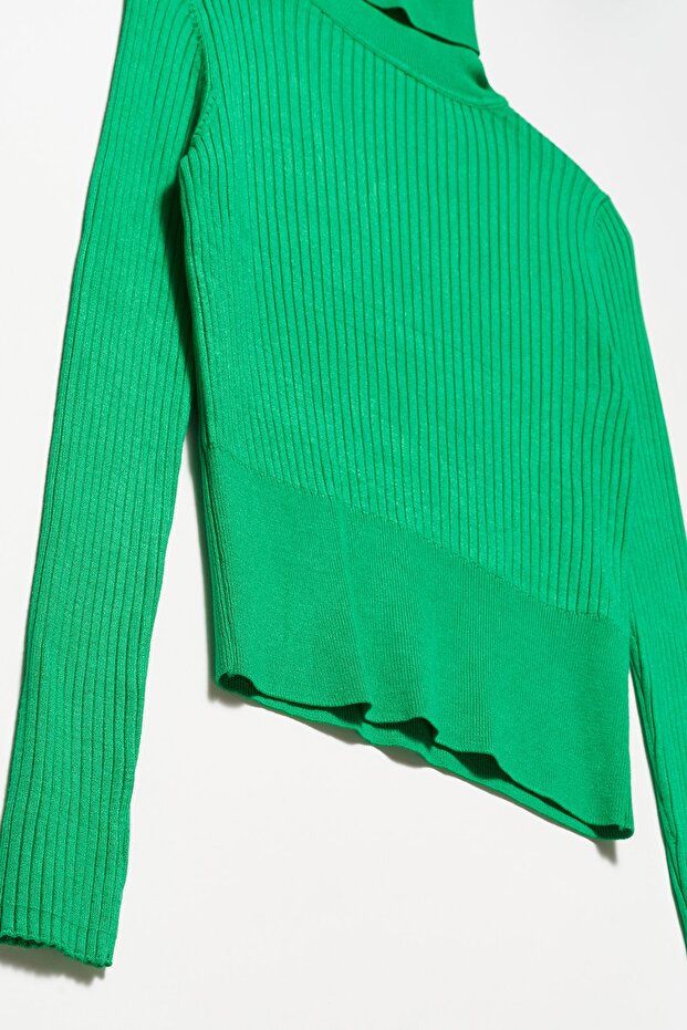 1297 Balıkçı Yaka Fitilli Basic Kazak-yeşil - 3