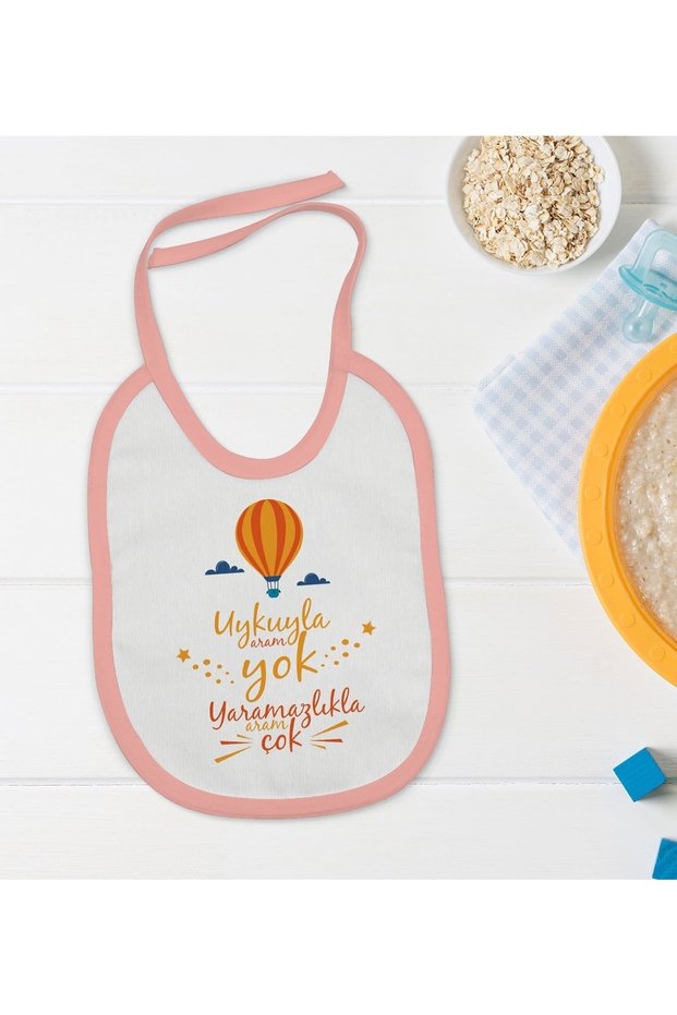 Kids No Sleep Designed Pink Baby Food Bib-1