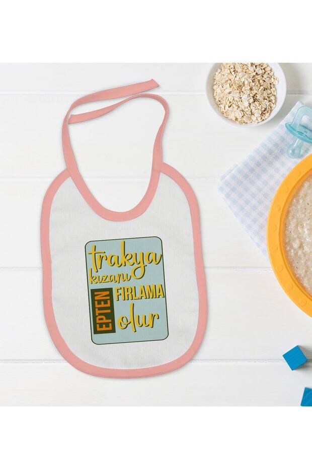Kids Thracian Girl Designed Pink Baby Food Bib-3