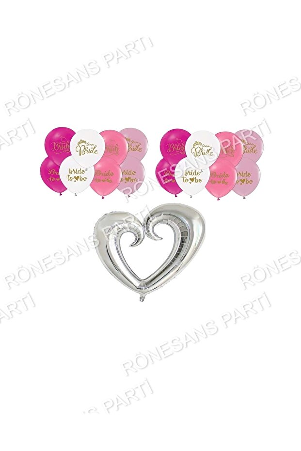 Bride Printed Balloon and Empty Silver Heart Foil Balloon Set
