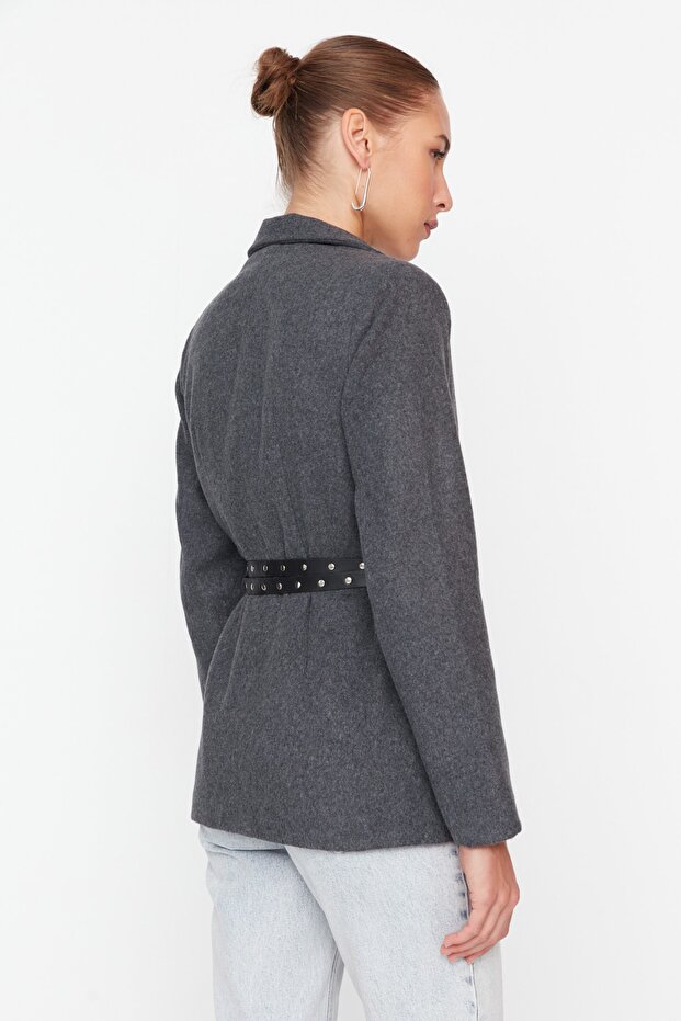 Šedá tkaná bunda s běžným páskem TWOAW23CE00024 - 5