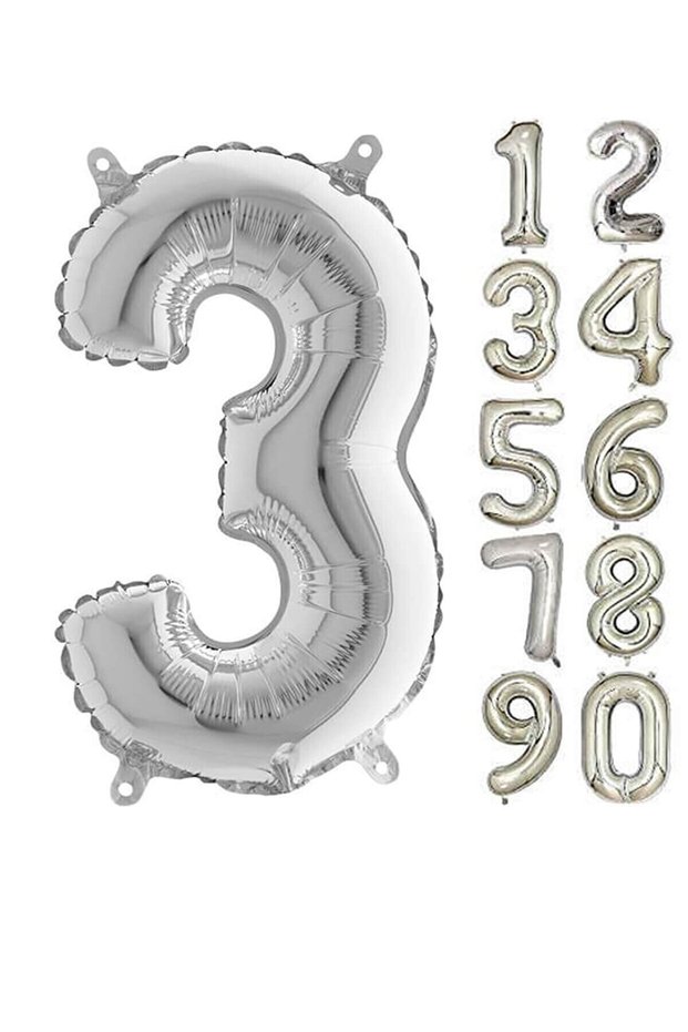 Mini Party Store Numeral Foil Balloon Silver 80 cm 3