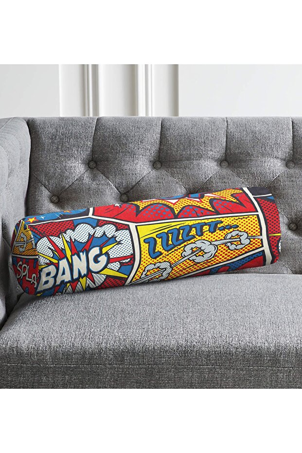 Pop Art Designed Digital Printed Inner Filled - Zippered Suede Armchair Cylinder Pillow Throw Pillow