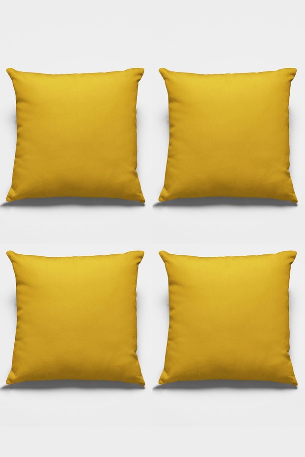 4-Piece 43x43cm Mustard Double Sided Premium Thai Feather Upholstery Fabric Decorative Throw Pillow Cover Krl025