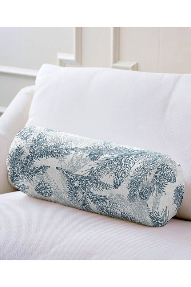 Modern Soft Cylinder Form Pillow Throw Pillow with Colorful Pine Leaf Pattern on White Background