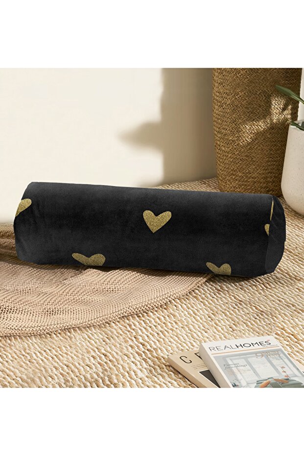 Gold Polka Dot Digital Printed Inner Filled Suede Cylinder Pillow on Black Floor - Waist Pillow