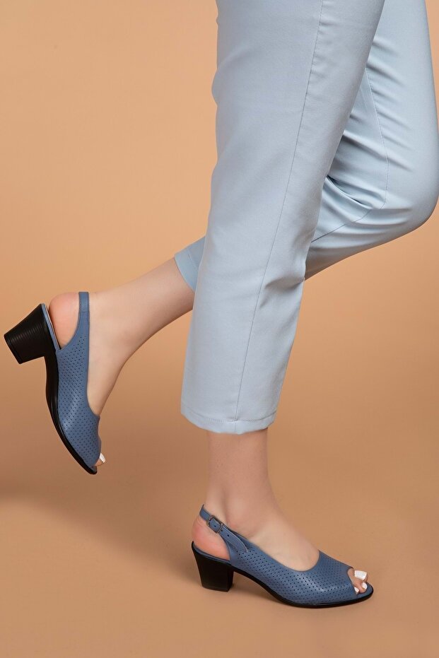 Genuine Leather Heeled Shoes Vdt.211 - Blue - 36