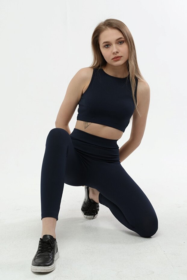 Navy Blue Ribbed Basic Bustier - 1