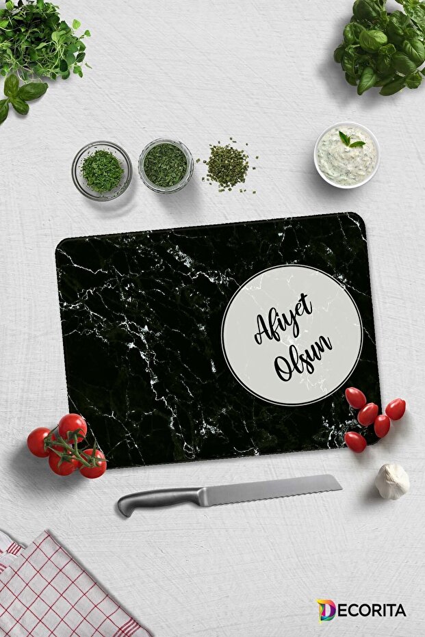 Black Marble Looking Bon Appetit Glass Cutting Board - 30cm X 40cm