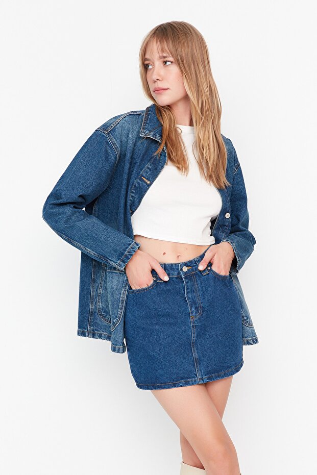 Blue More Sustainable Mini Denim Skirt TWOAW23ET00347 - 5